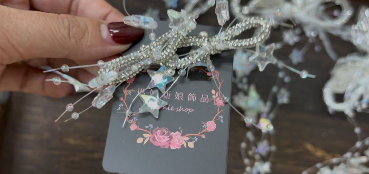 瑪妮新娘飾品 新娘頭飾 小紅書 流蘇蝴蝶結髮夾組合abu
