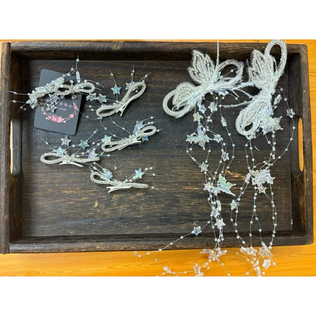 瑪妮新娘飾品 新娘頭飾 小紅書 流蘇蝴蝶結髮夾組合abu