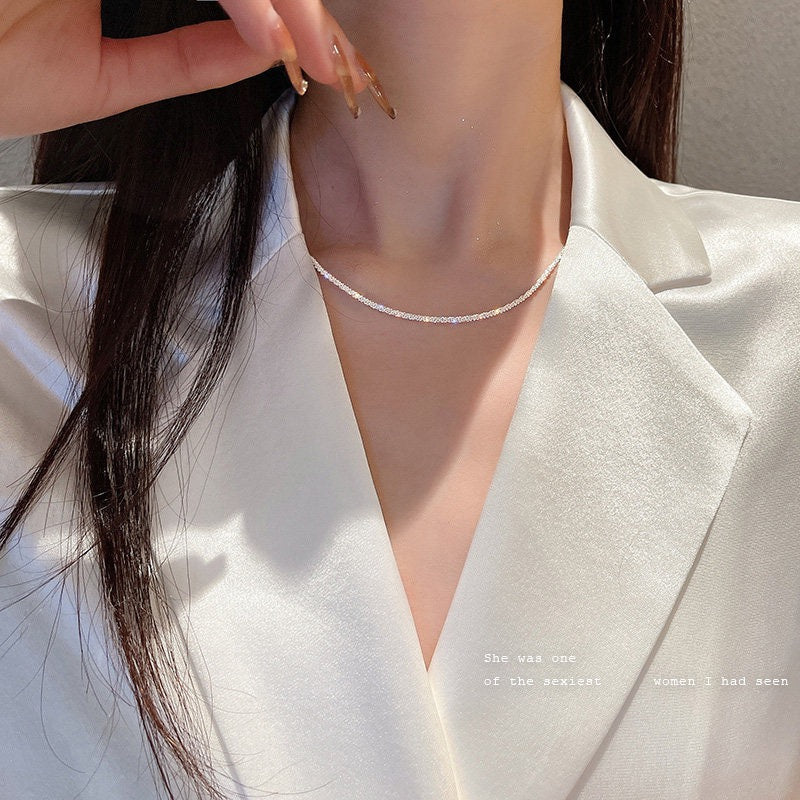 瑪妮輕奢飾品 s925純銀項鍊 鎖骨鏈 波光粼粼 防過敏 高級感 通勤 生日禮 新娘項鍊