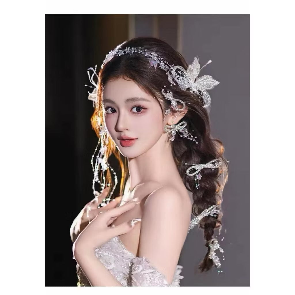 瑪妮新娘飾品 新娘頭飾 小紅書 流蘇蝴蝶結髮夾組合abu