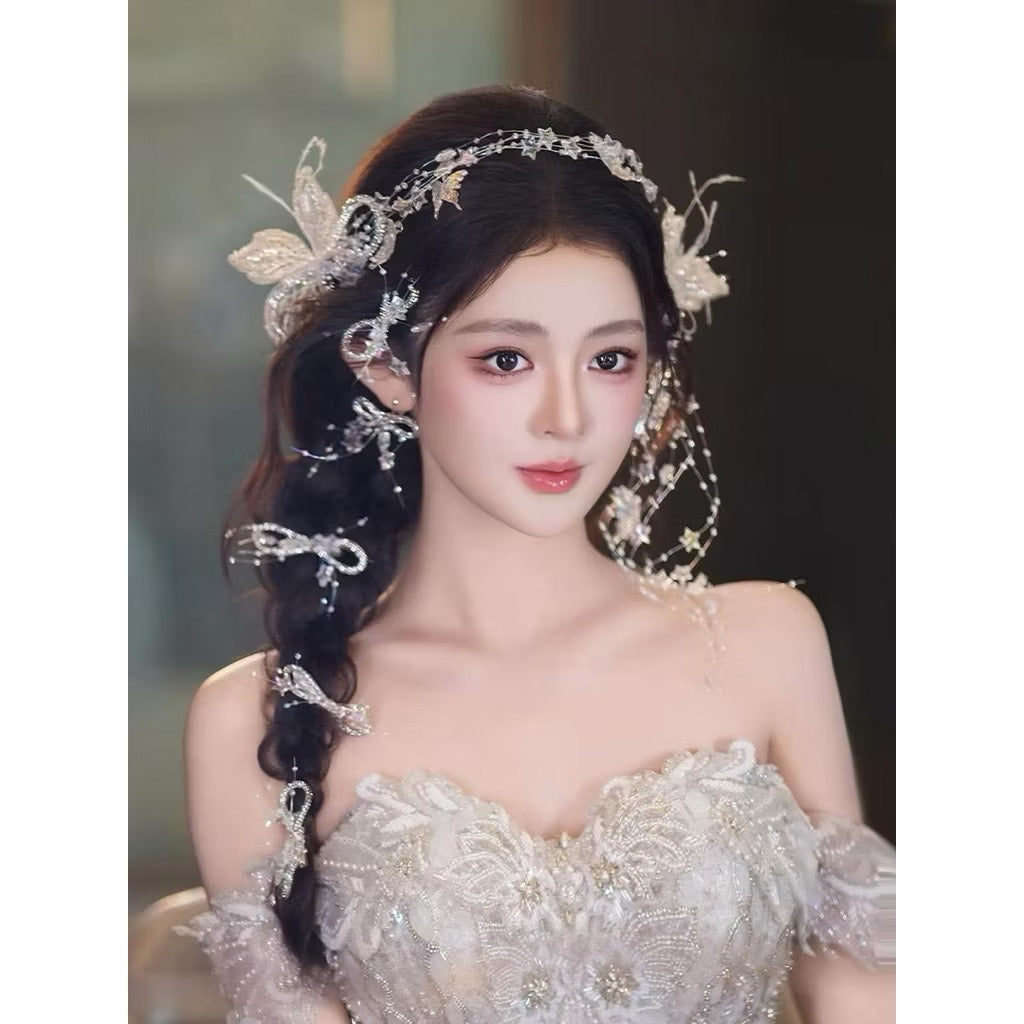 瑪妮新娘飾品 新娘頭飾 小紅書 流蘇蝴蝶結髮夾組合abu