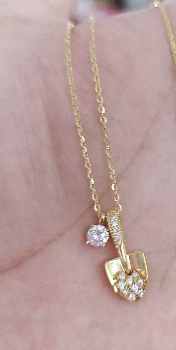 瑪妮飾品 s925純銀項鍊 金色小鏟子 莫桑鑽 鎖骨鏈 生日禮