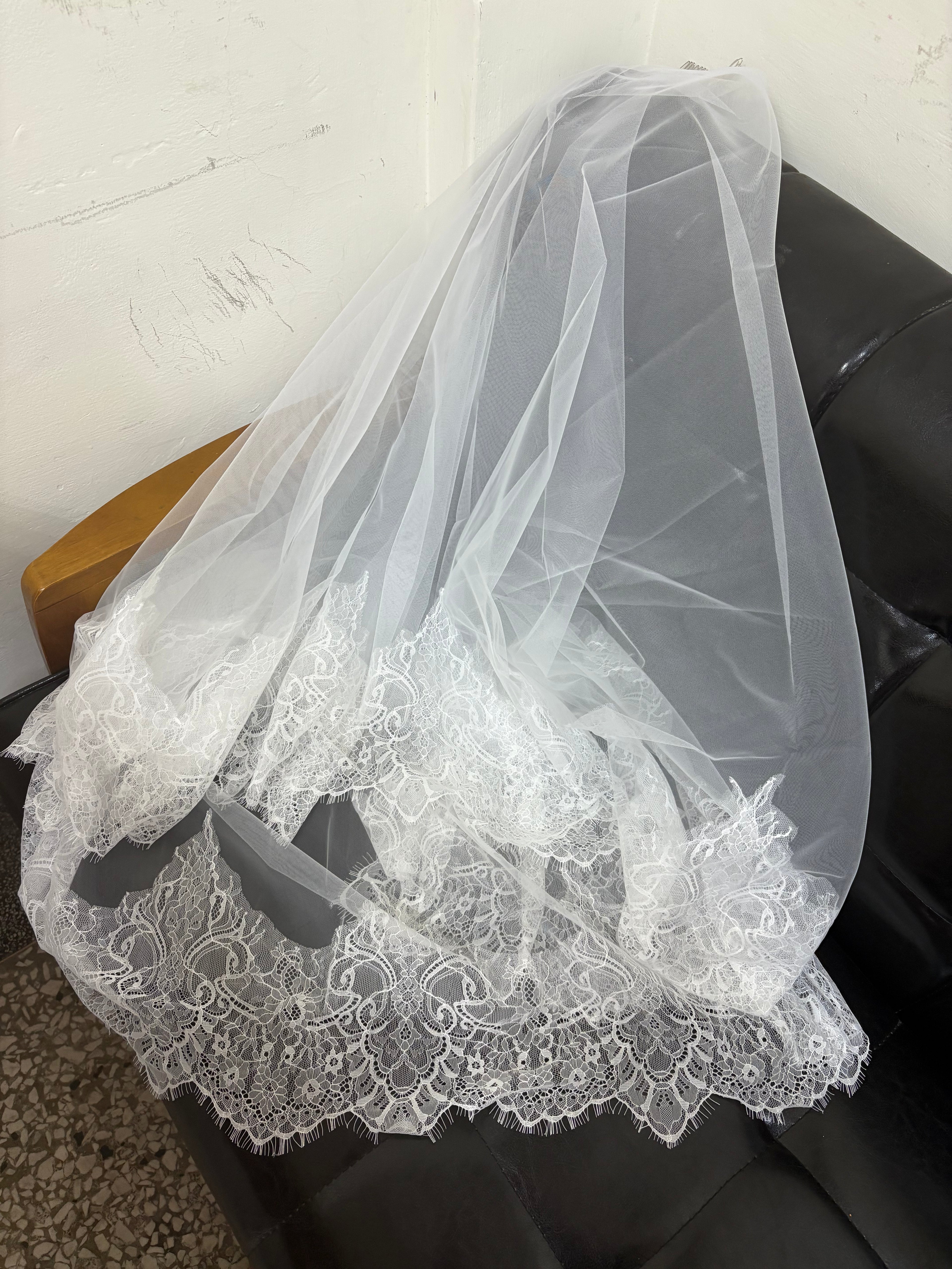 瑪妮 新娘飾品 新娘頭紗 雙層 蕾絲氣質 婚禮短頭紗