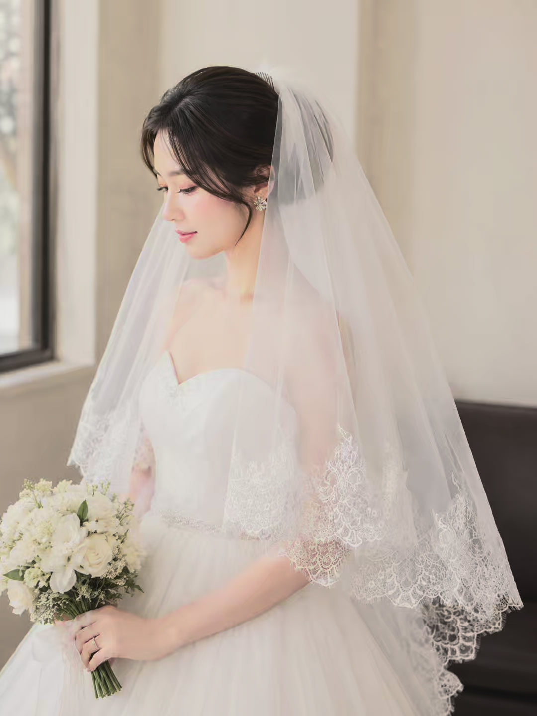瑪妮 新娘飾品 新娘頭紗 雙層 蕾絲氣質 婚禮短頭紗
